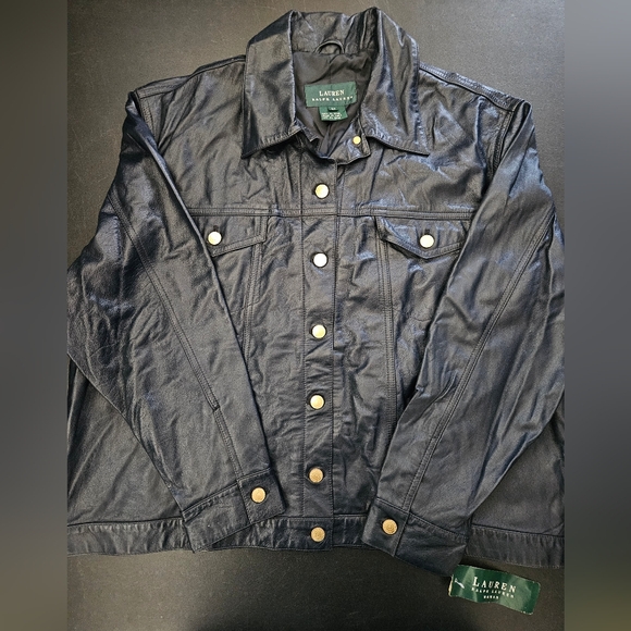 NWT - Lauren Ralph Lauren Leather "Flag Navy" Jacket - Size 2X - Picture 1 of 9
